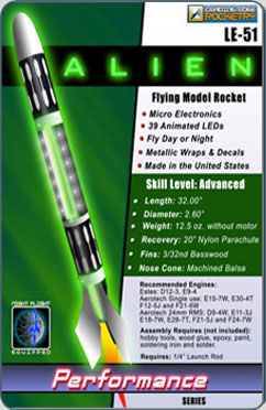 Image of the Phantom night flight equipped model rocket kit, skill level five.