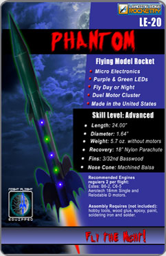 Image of the Phantom night flight equipped model rocket kit, skill level five.